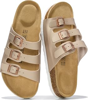 Project Cloud 100% Genuine Leather Footbed Sandals for Women Slides Women