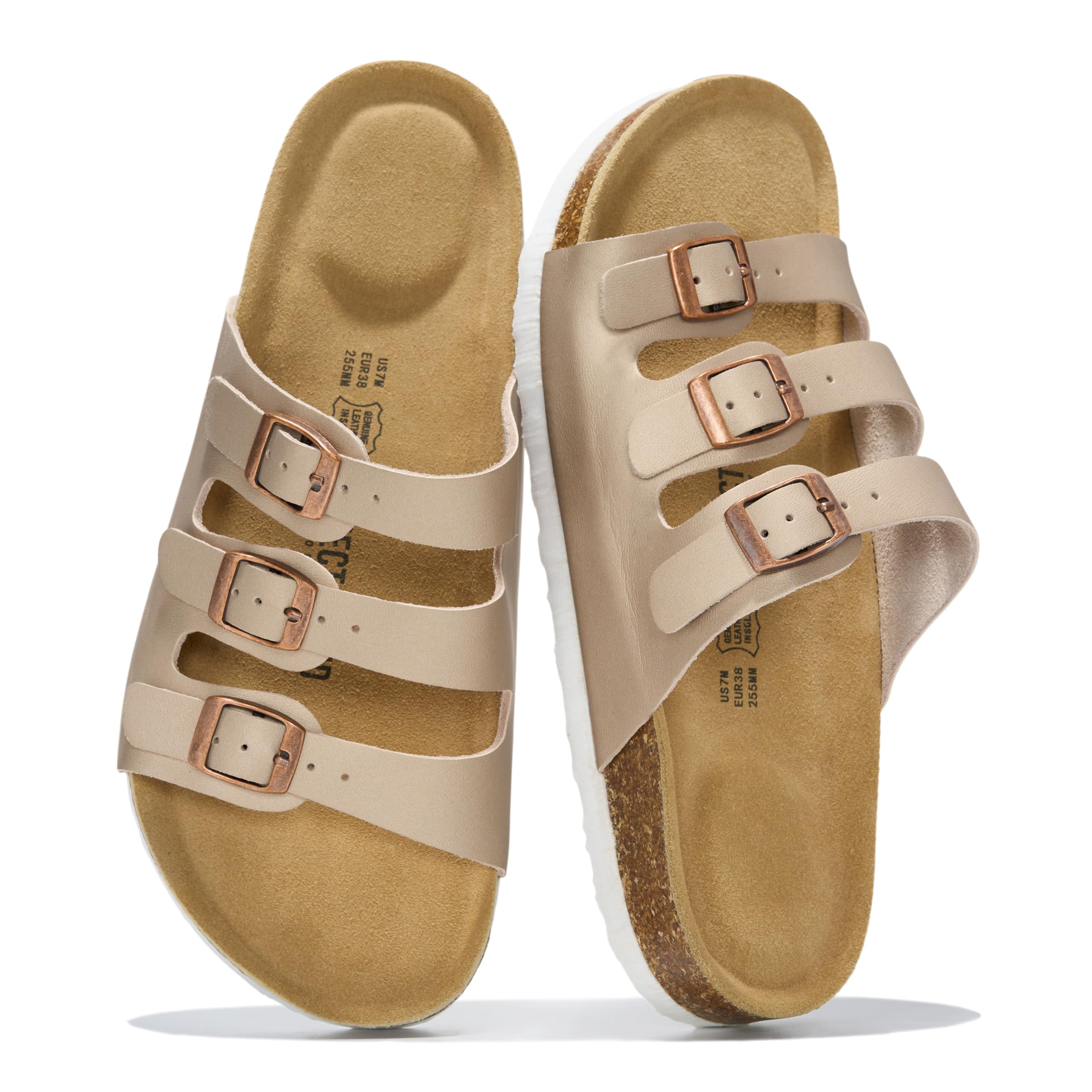Project Cloud 100% Genuine Leather Footbed Sandals for Women Slides Women