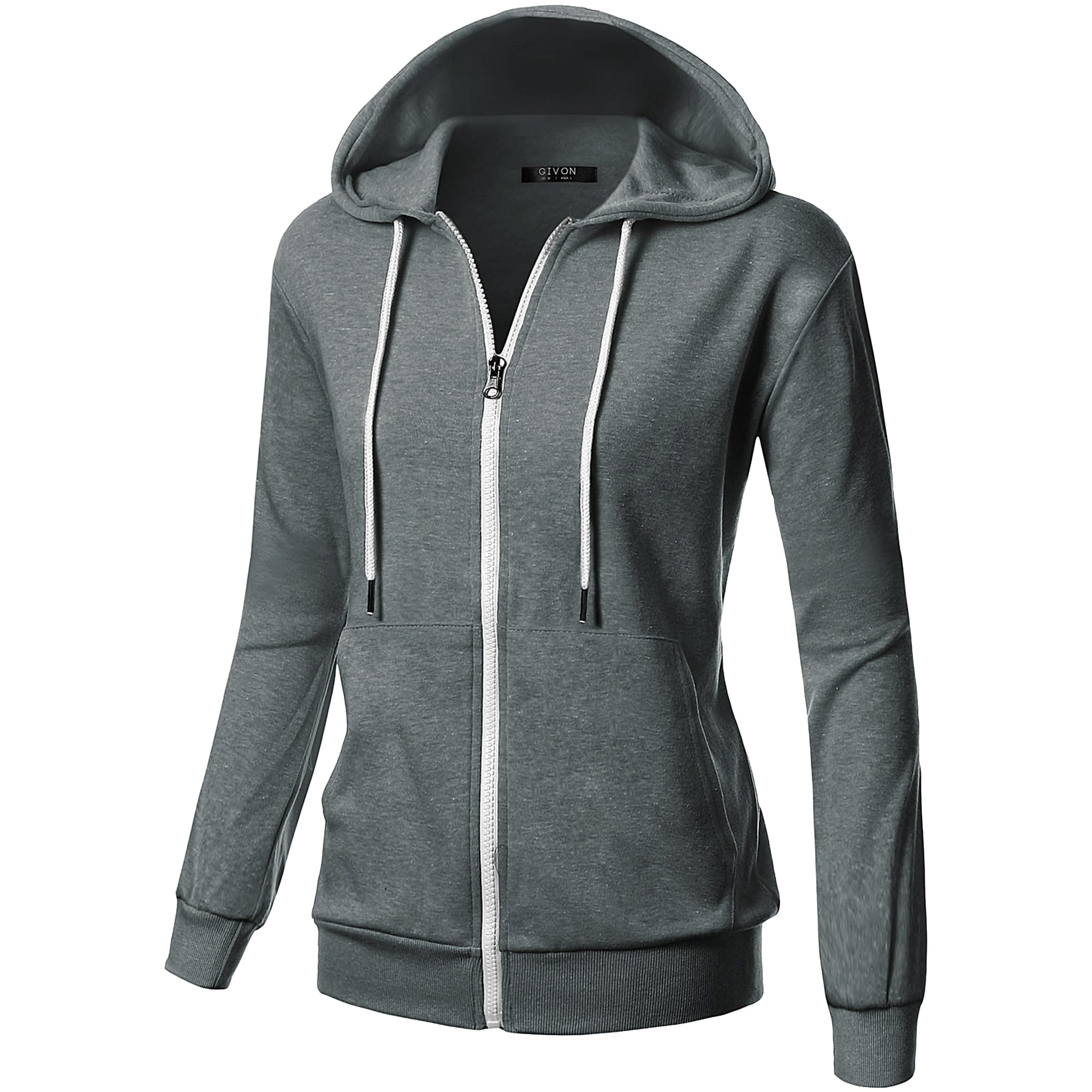 GIVON Women's Soft Cotton Blend Fabric Basic Full Zip Up Hoodie