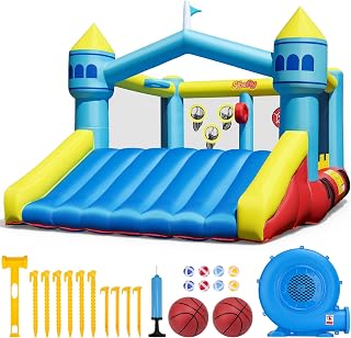 Sibefiy Bounce House, 6-in-1 Play Mode Inflatable Bounce House for Kids | High Elasticity Bouncy House with 480W Blower, Bouncy Castle with Wide Slide for Indoor, Outdoor, Christmas, Birthday Parties