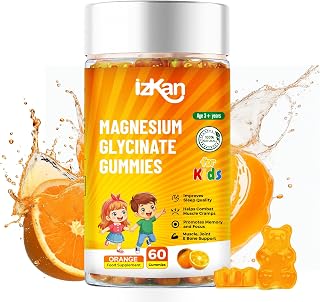 Magnesium Glycinate Gummies 100mg for Kids, Vitamin D3 Magnesium Gummies for Sleep, Brain, Focus, Bone, Gluten Free, Non GMO, Vegan, 60 Gummies (1)