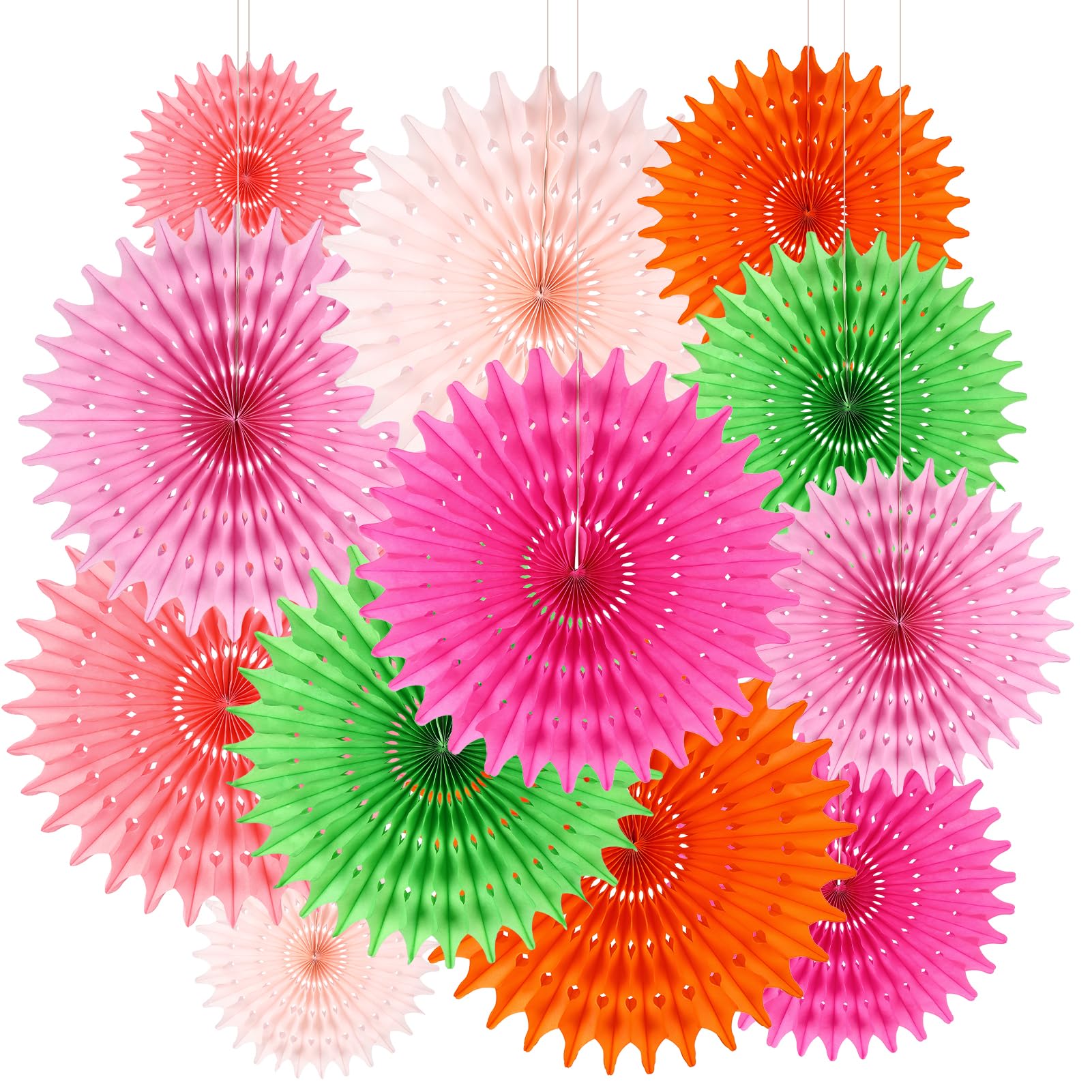 BestoFun 12 PCS Paper Fans Red Green Pink Party Decorations Tissue Paper Flowers
