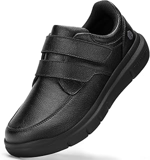 FitVille Men's Extra Wide Leather Walking Shoes with Double Strap, Comfortable Orthopedic Diabetic Dress Sneakers for Swollen Feet, Edema & Plantar Fasciitis, Non Slip Business Casual Shoes
