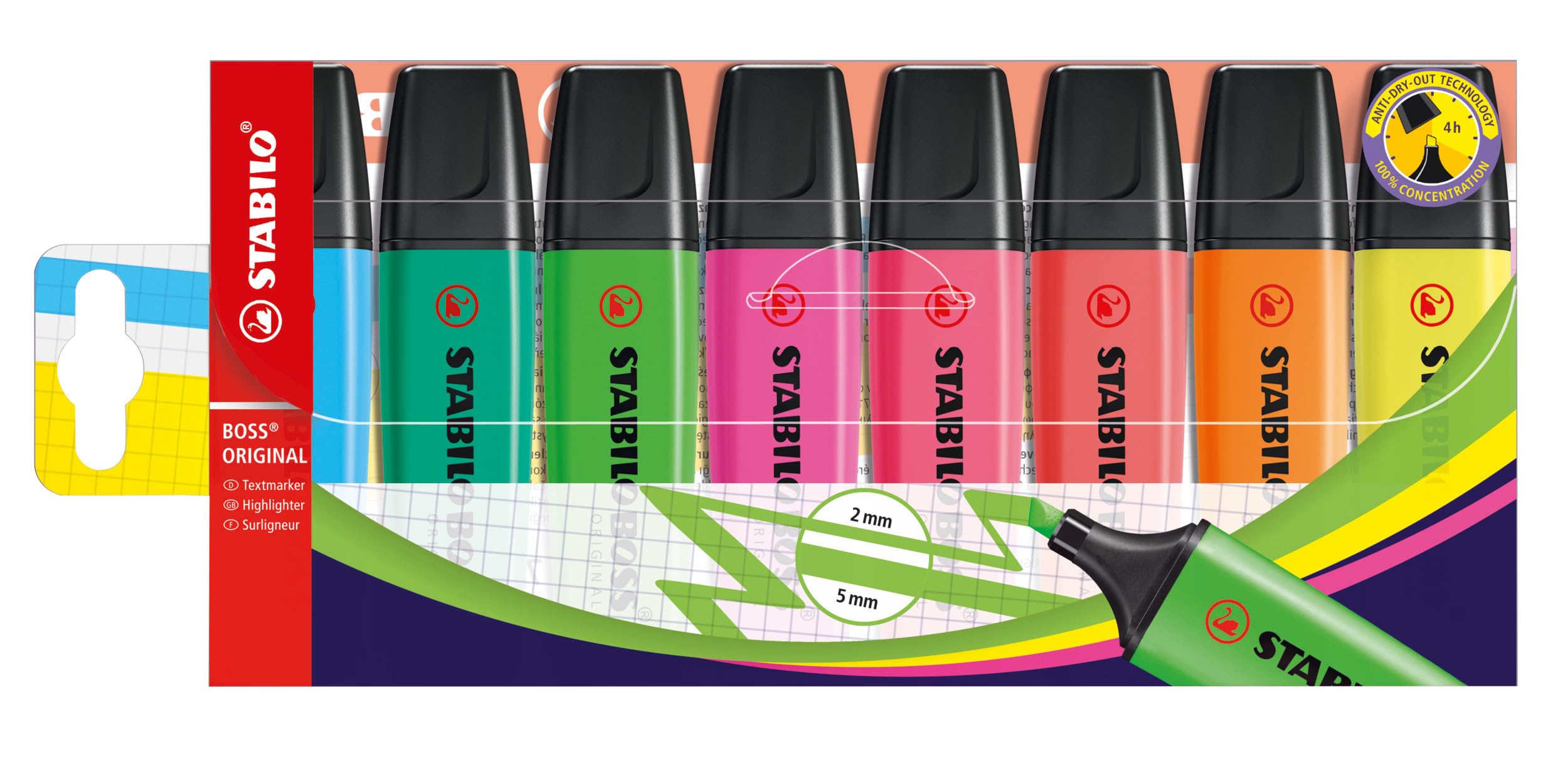 STABILO BOSS ORIGINAL - Highlighter | Pack of 8 - Assorted Colours