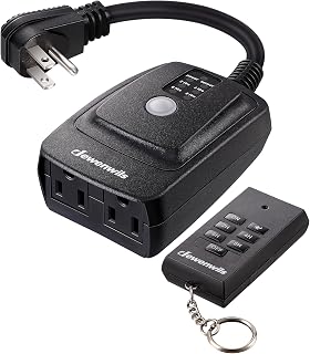 DEWENWILS Outdoor Timer for Lights,100FT Remote Control with 2 Outlets | 2/4/6/8H Countdown, 125V 15A 1/2HP, Outdoor Timer Outlet Waterproof for String Lights, Pump, Sprinkler, Fountain, UL Listed