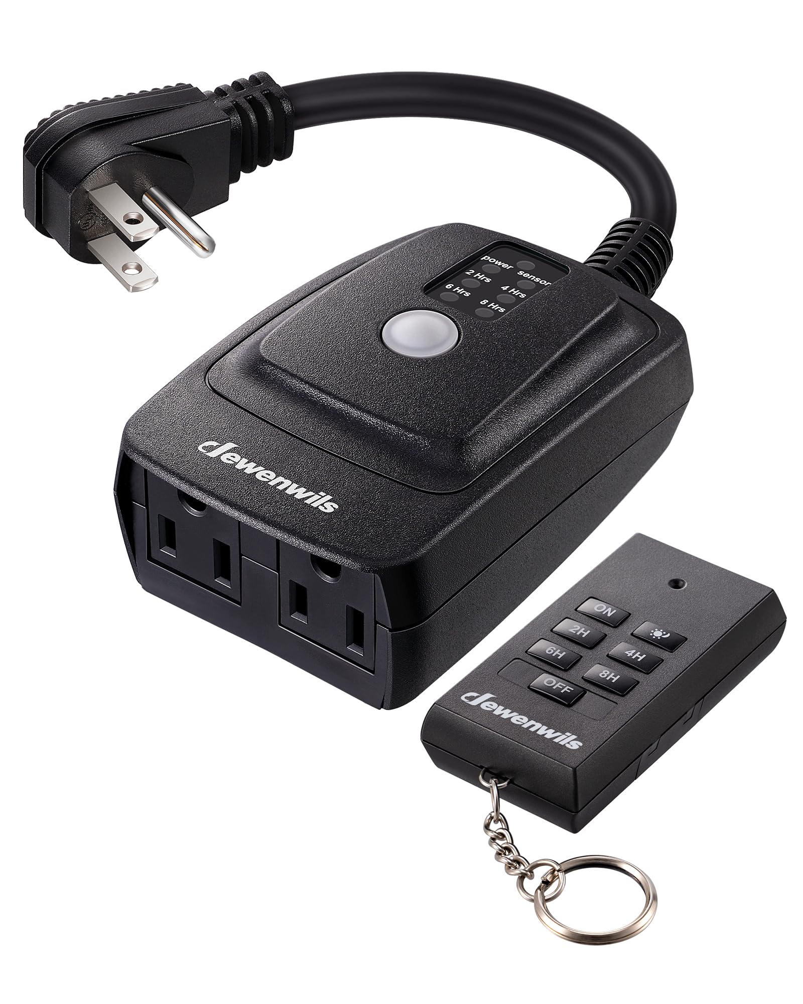 DEWENWILS Outdoor Timer for Lights,100FT Remote Control with 2 Outlets | 2/4/6/8