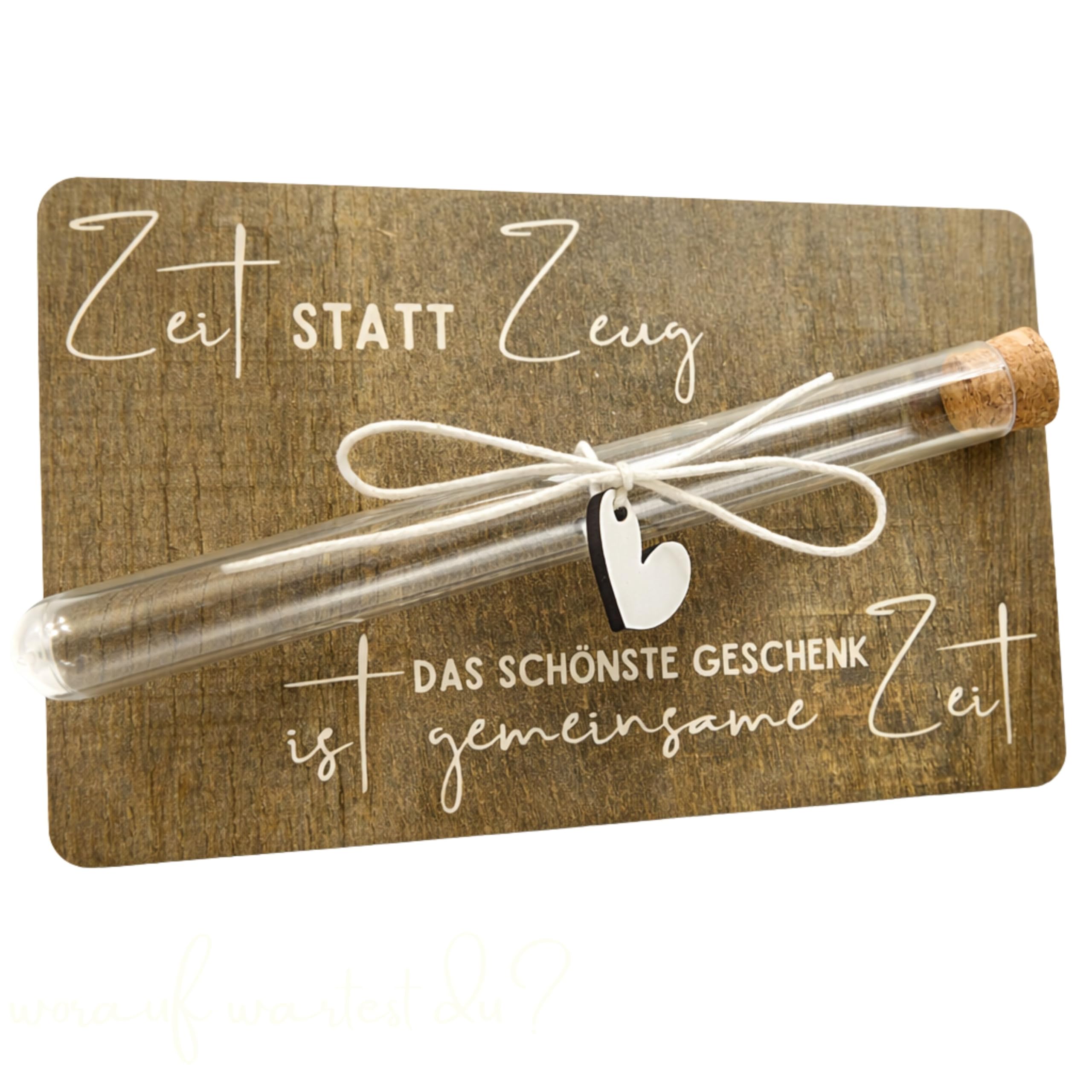 Time instead of stuff - voucher gift with test tube | wooden card as money gift 
