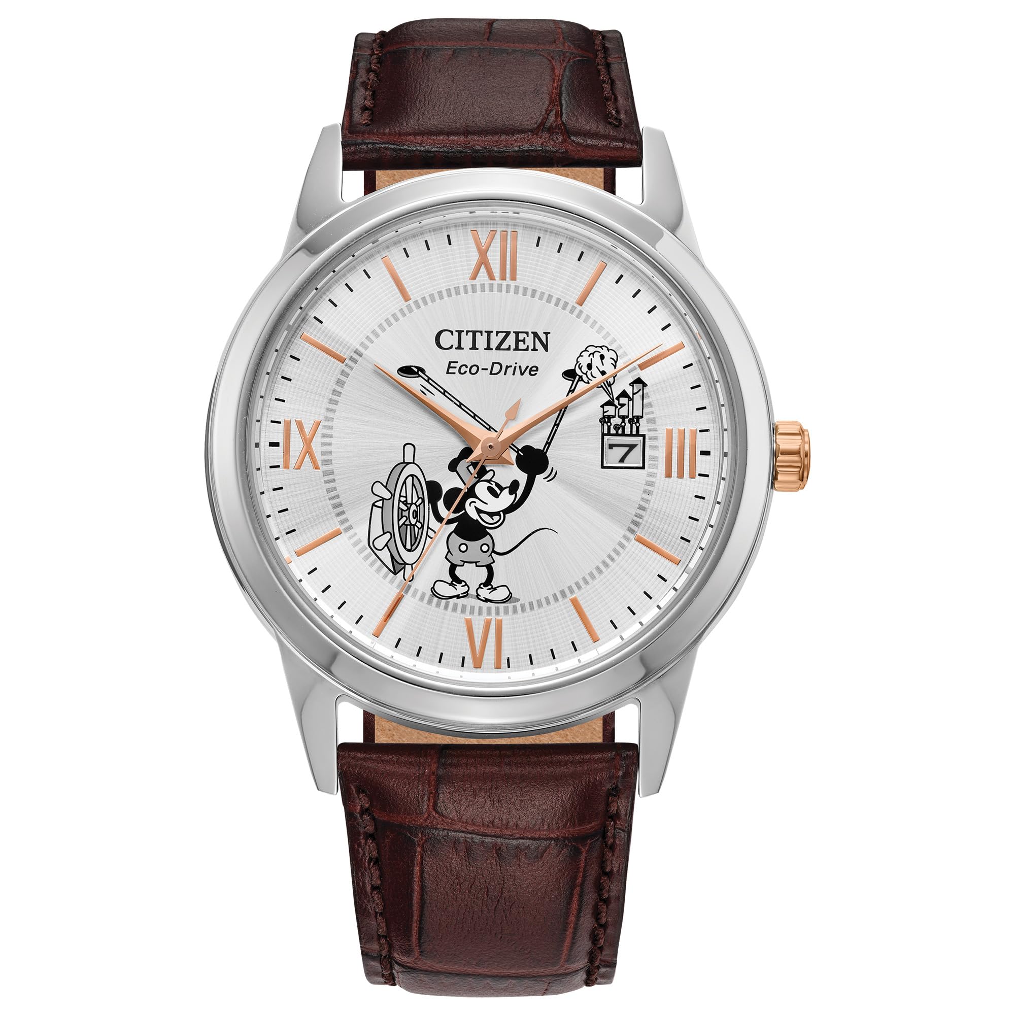 Citizen Eco-Drive AW1788-07W Disney Steamboat Stainless Steel Case Watch, Brown 