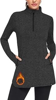 Soneven Fleece Pullover Women Winter Thermal Sweatshirt Long Sleeve 1/4 Zip Thumbhole Fleece Long Sleeve Pullover Fleece Pullover Long Sweater for Outdoor Hiking