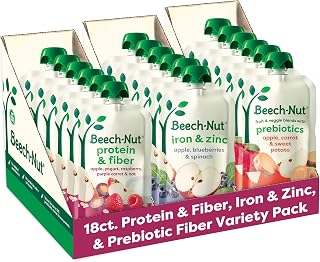 Beech-Nut Stage 4 Fruit & Veggie Baby Food Pouch Variety Pack, 18 Pouches | Real Fruit & Veggie Baby Food Pouches, Stage 4 Variety Pack with Protein & Fiber, Iron & Zinc & Prebiotic Fiber