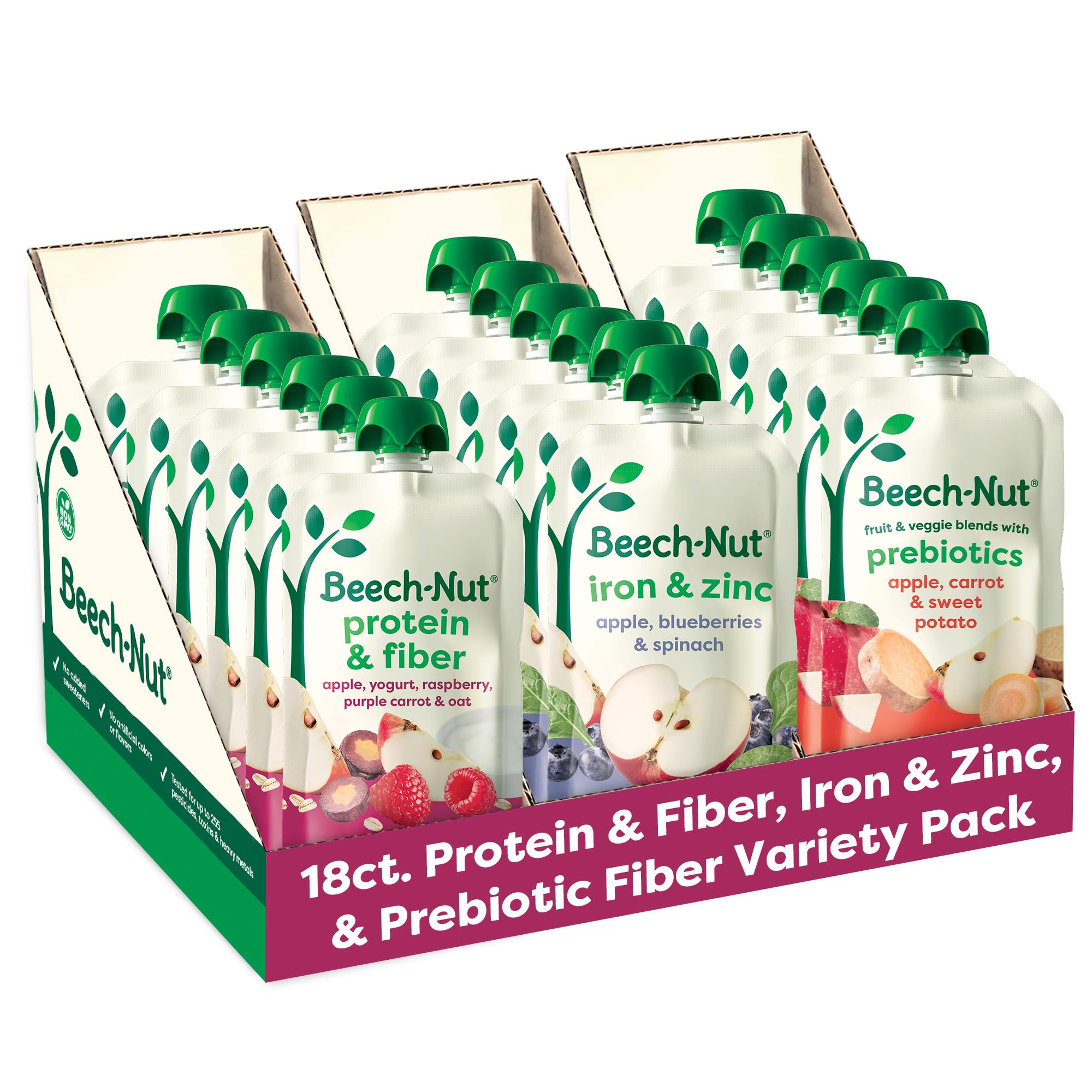 Beech-Nut Stage 4 Fruit & Veggie Baby Food Pouch Variety Pack, 18 Pouches | Real