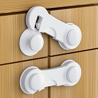 Septeamay Cupboard Locks for Children 12 Pack - White | Child Locks for Kitchen Cupboards, Strong Adhesive Proofing Locks, Child Safety Cupboard Locks for Cabinets, Drawer, Fridge