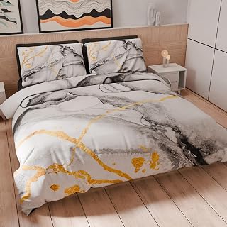 PETTI Artigiani Italiani - Double Duvet Cover Set 200 x 200 cm (2 Pillowcases 75 x 50 cm Included), Microfibre Duvet Cover Set with Digital Marble Print Light Grey – Made in Italy