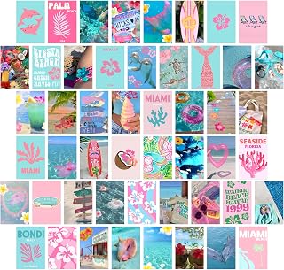 NEXVQRAZ Coastal Granddaughter Room Decor, Pink and Blue Wall Collage Kit 50 Pcs, Beach Wall Art Prints for Bedroom, 4"x6" Coastal Cowgirl Photo Collage Kit Pictures, Coconut Girl Posters Dorm Decor