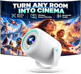 Mini Projector, Nasin VF211 Portable WiFi Bluetooth 1080P Electric Focus | White & Mint Green Color,1.5 lbs Lightweight,Wireless Mirroring iOS Android,40-170 inch Big Display,HDMI USB Type-C Ports