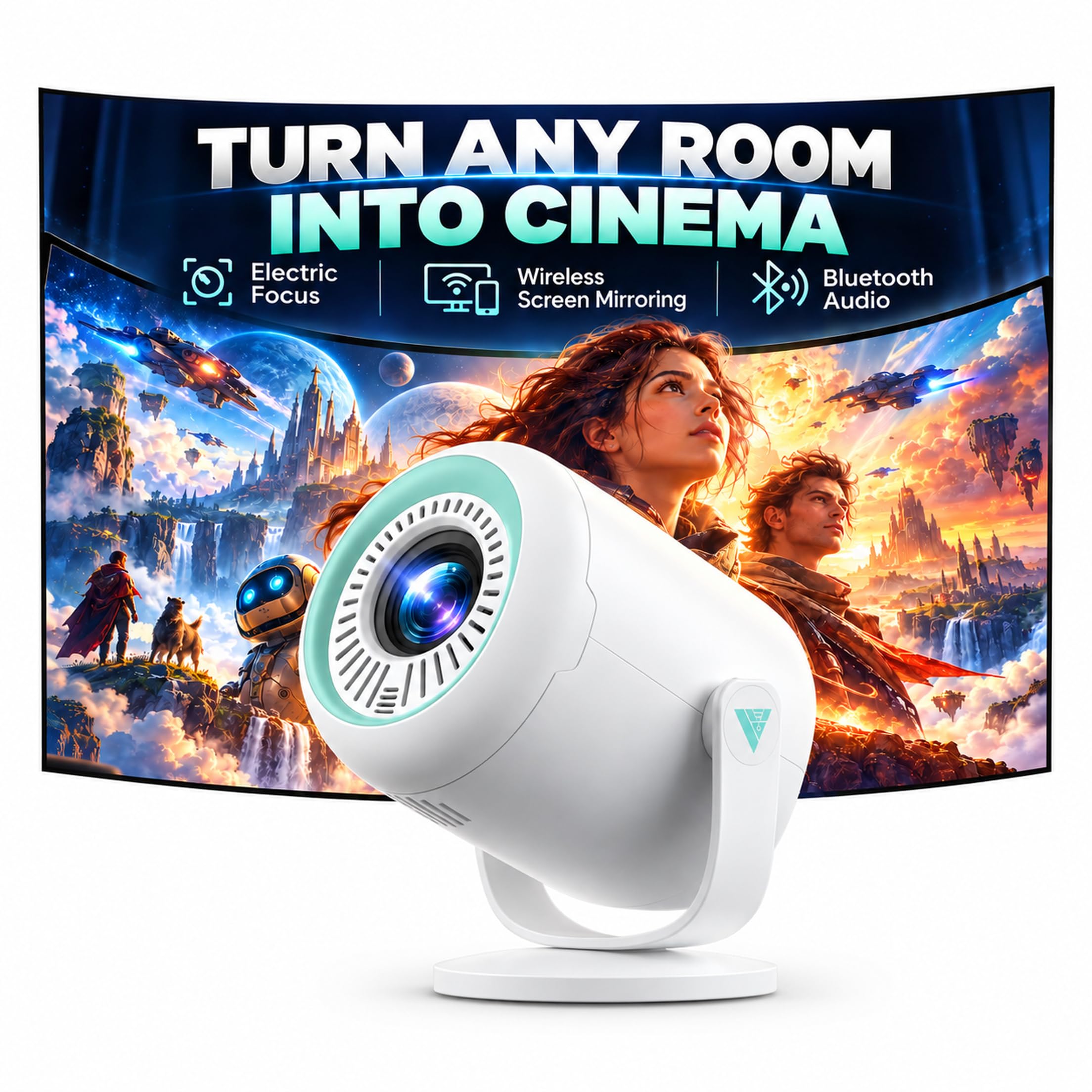 Mini Projector, Nasin VF211 Portable WiFi Bluetooth 1080P Electric Focus | White