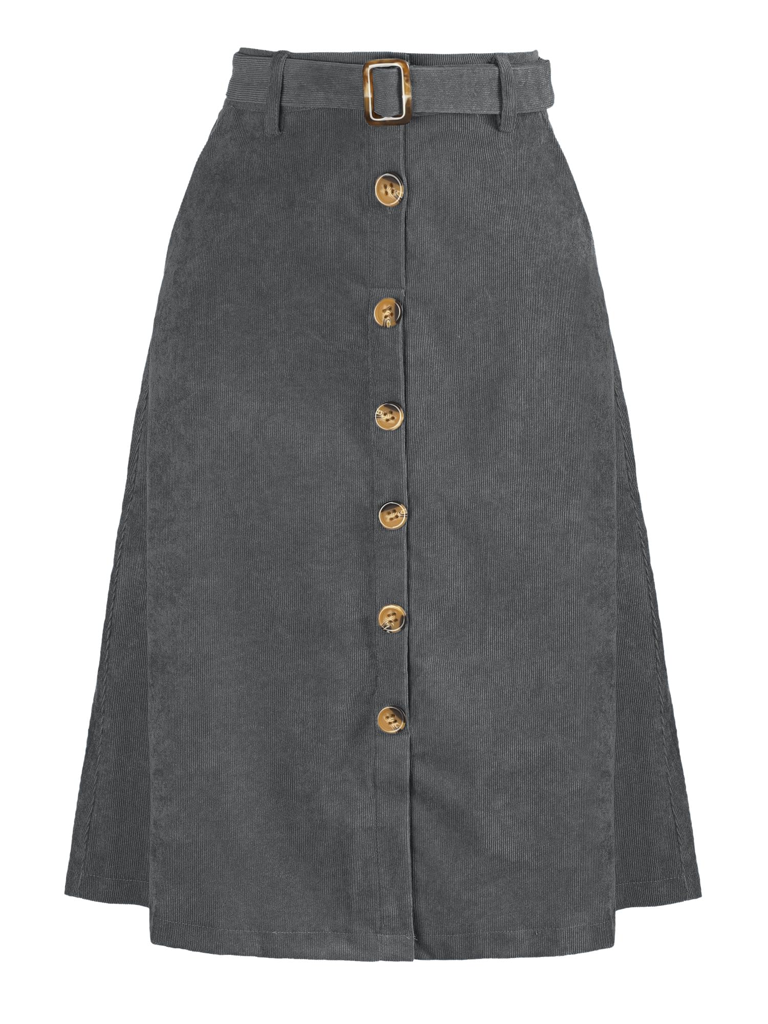 Allegra K Womens High Waist Button Front A-Line Belted Corduroy Midi Skirt
