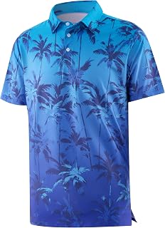 APTRO Polo da golf da uomo, traspirante, stile hawaiano, vestibilità asciutta, con stampa e maniche corte