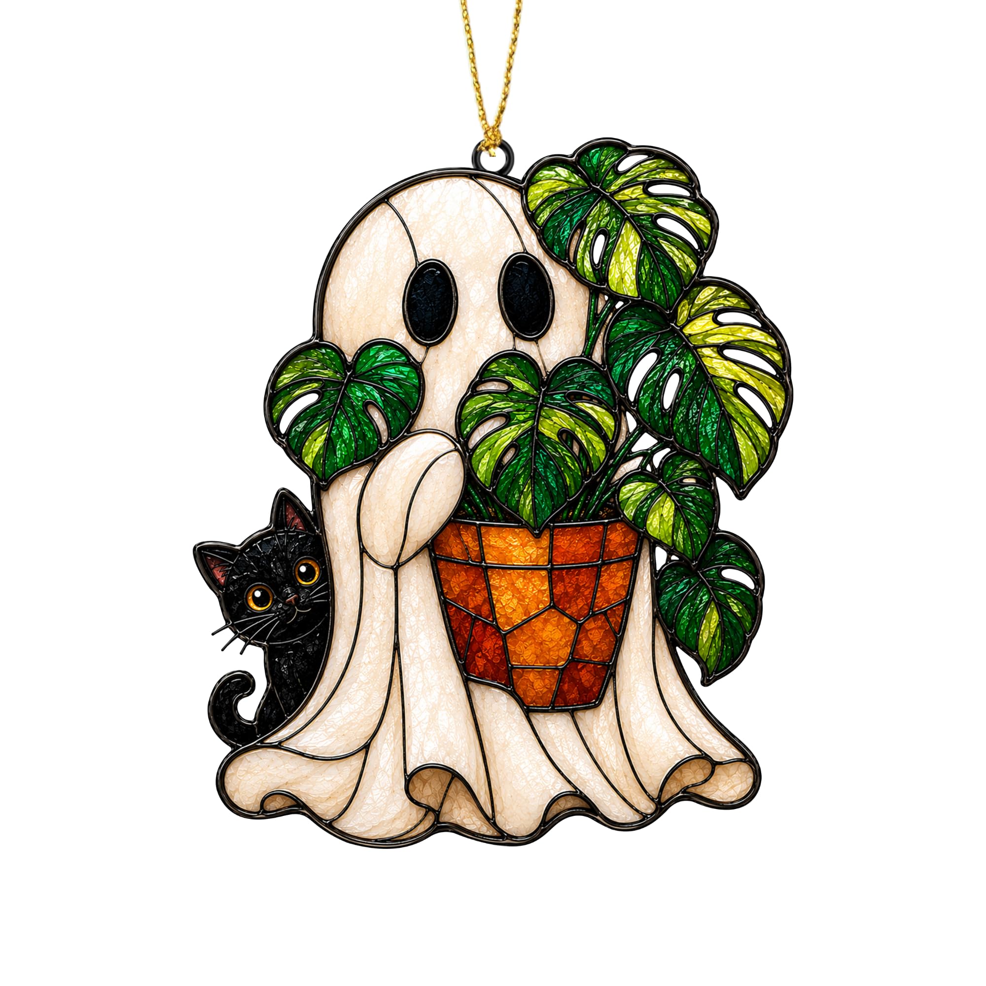 Sansoldia Halloween Ghost Monstera Ornaments, Flat Acrylic Decor, 3.94 Inch | Ha