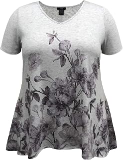 LEEBE Women and Plus Size Short Sleeve High-Low Hem Tunic Print Top (Small-5X)