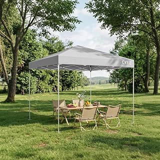 CYFIE Tarp Tent, 9.8 x 9.8 ft (3 x 3 m), One-Touch Tarp Tent, 9.8 ft (3 m), 3 Levels of Adjustment, UV Treatment, Highly Water Resistant Treatment, Sunshade, Easy Assembly, Portable, Camping, Picnics, Sports Events, Outdoors, Storage Case Included (Gray)