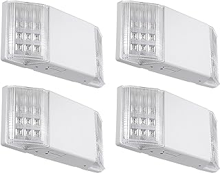 TORCHSTAR 4-Pack LED Emergency Lighting with Battery Backup White | Commercial Emergency Lights, UL Listed, Two Square Heads, AC 120/277V, Hardwired Emergency Exit Light Fixtures for Business