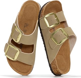 Project Cloud 100% Genuine Leather Cork Footbed Sandals Women Womens Slides
