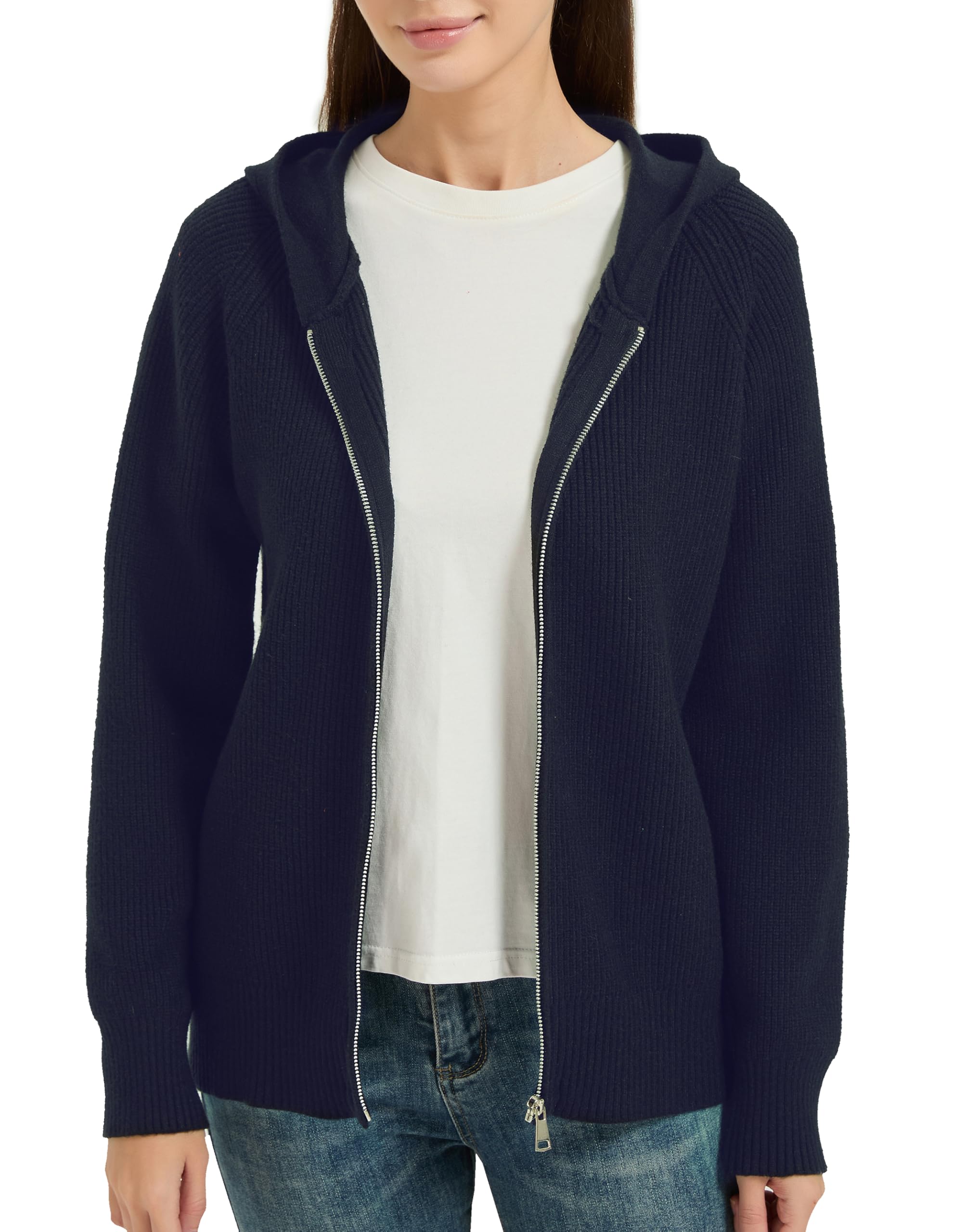 Tronjori Womens Zip up Hooded Cardigan Knitted Hoodies Raglan Sleeve Sweaters Ja