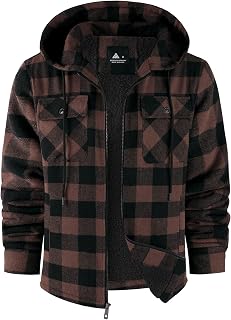 SCODI Mens Flannel Hooded Jacket Fleece Sherpa Lined Zip Up Plaid Hoodies