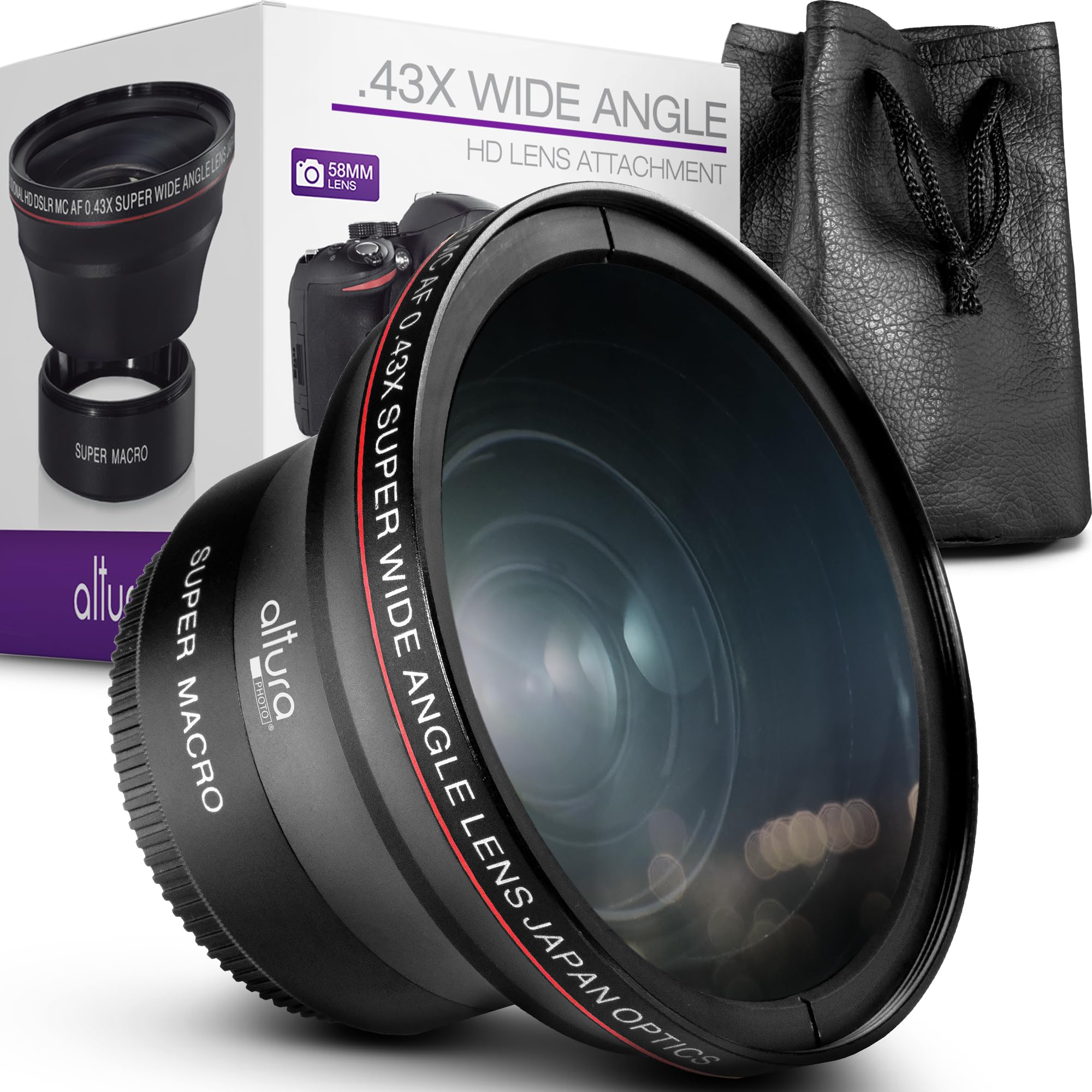 Altura Photo 58mm Wide Angle Lens with Macro for Canon Rebel T7, T6, EOS | Fishe