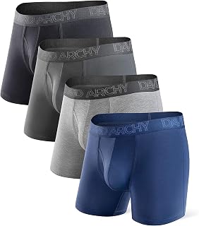 DAVID ARCHY Men's Ultra Soft Bamboo Boxer Briefs, Comfortable Bamboo Boxer Briefs, Men's Underwear, Breathable, 4 Pairs