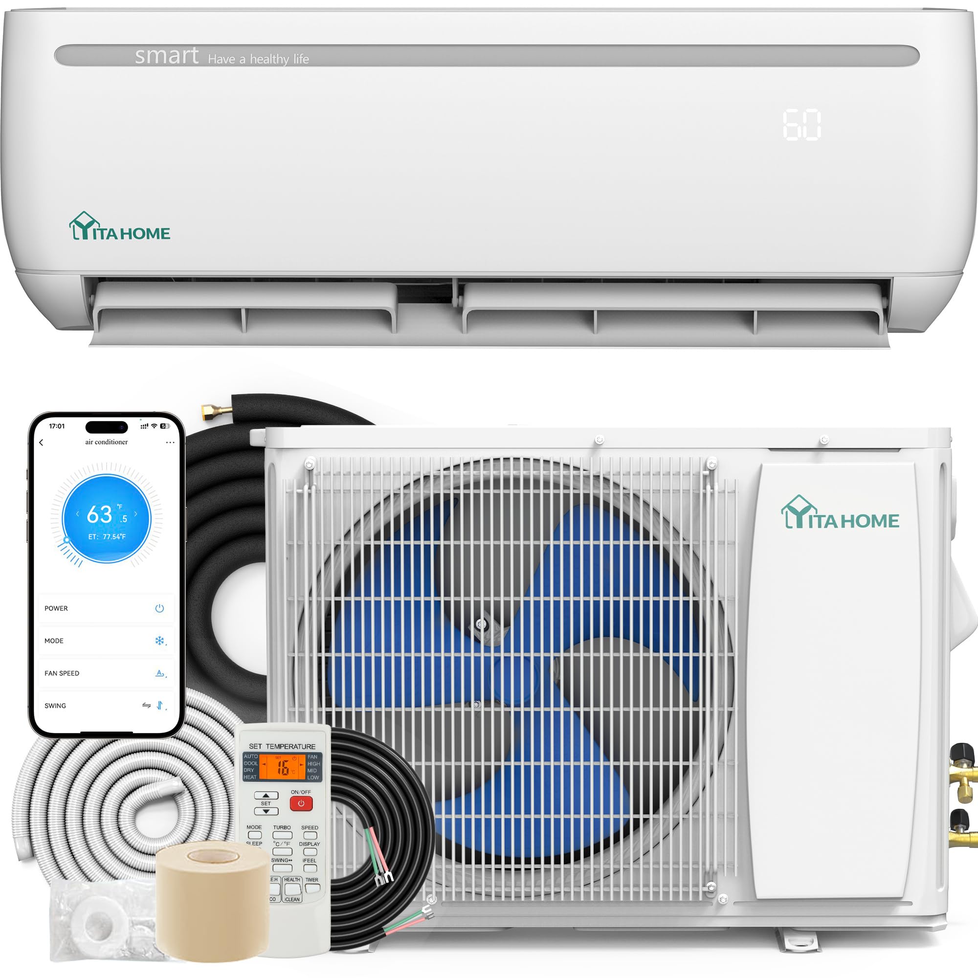 YITAHOME 12000 BTU Mini Split AC/Heating System  220V 17.5 SEER2 | Ductless Ener
