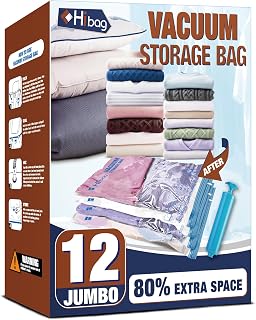12 Jumbo Vacuum Storage Bags for Bedding, Vacuum Seal Bags for Clothing | Extra Large XL, Airtight Triple Seal, Save 80% Space, Hand Pump, Work with Vacuum, Double Zip, Reusable, Easy to Use