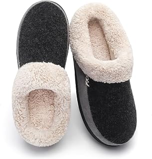 VONMAY Memory Foam Fleece Indoor & Outdoor Slippers – Cozy Plush House Shoes with Non-Slip Rubber Sole for Men
