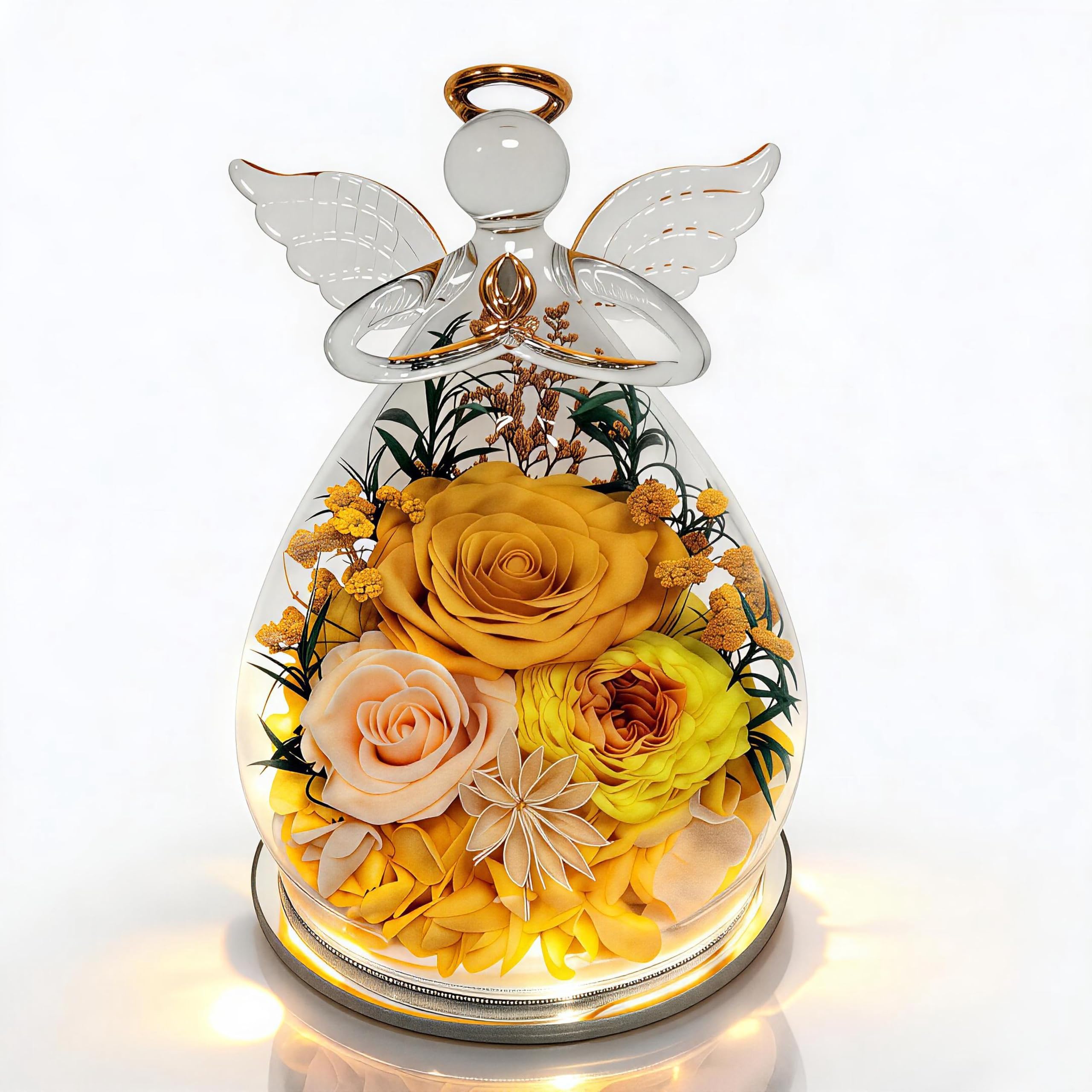 Gifts for Women Preserved Rose Forever Flower in Glass Angel with Warm LED Light