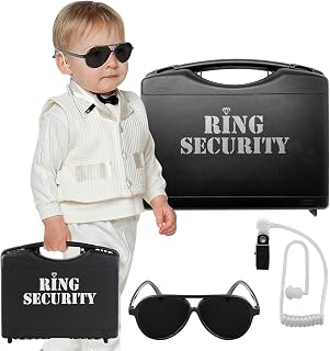 Wedding Ring Security Box with Black Sun Glasses and Top Secret Spy Ear Piece Ring Bearer Gifts Special Agent Ring Bearer Suitcase for Kids