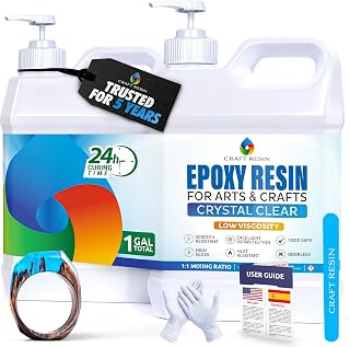 Craft Resin Crystal Clear Epoxy Resin Kit, Low Odor, UV Resistant, 1 Gallon | Self-Leveling 2 Part Epoxy Resin, Low Viscosity Casting Resin Epoxy for Art, Wood, Jewelry Making, Coasters & Molds