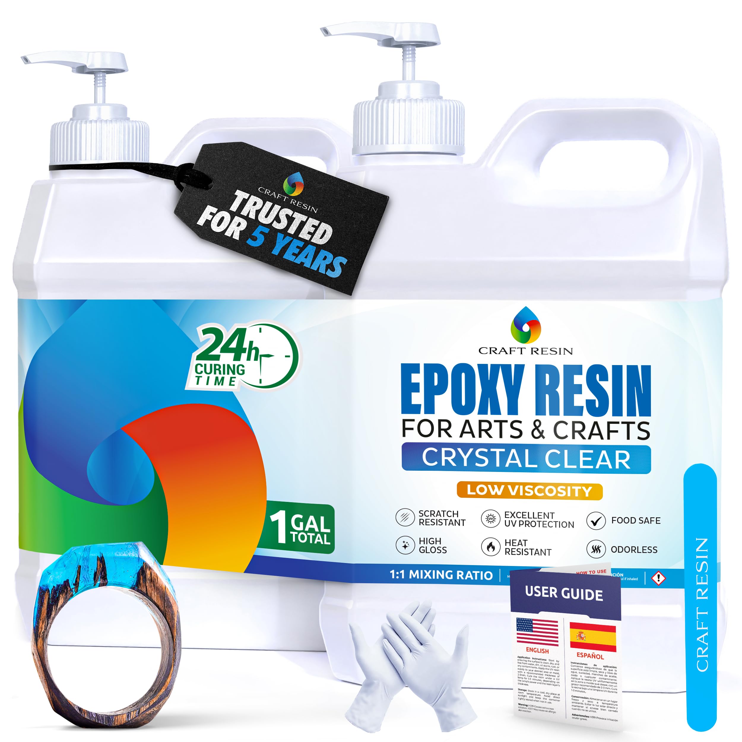 Craft Resin Crystal Clear Epoxy Resin Kit, Low Odor, UV Resistant, 1 Gallon | Se