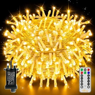 Ollny Fairy Lights Mains Powered 20m 200 LED Outdoor String Plug Remote | Waterproof/Warm White Light/8 Modes/Timer, Bright Lighting Outside Indoor Garden Wedding Christmas Tree Xmas Decorations