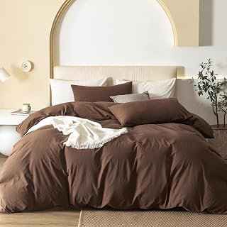 JIYUAN Queen Washed Cotton Duvet Cover Set, 3-Piece, Relaxed Linen Feel | Includes 2 Pillowcases, Hidden Zipper & 8 Corner Ties. Naturally Soft, Breathable & Lightweight. Machine Washable.