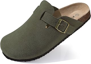 KIDMI Unisex Suede Clogs Cork Footbed Leather Mules Arch Support