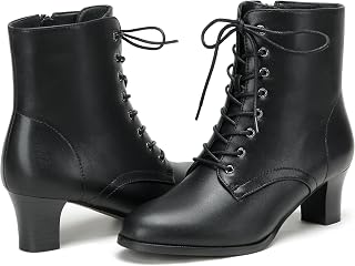 Women's Vintage Victorian Boots Lace-Up Ankle Boots Block Heel 70s Steampunk Ankle Boots Zipper Black Size 6