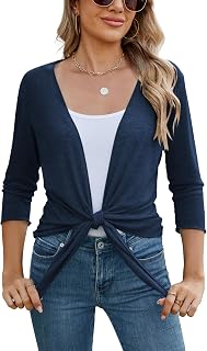 Famulily Transparent Cardigan Shrug for Women 3/4 Sleeve Tie Front Summer Lightweight Covers Ups