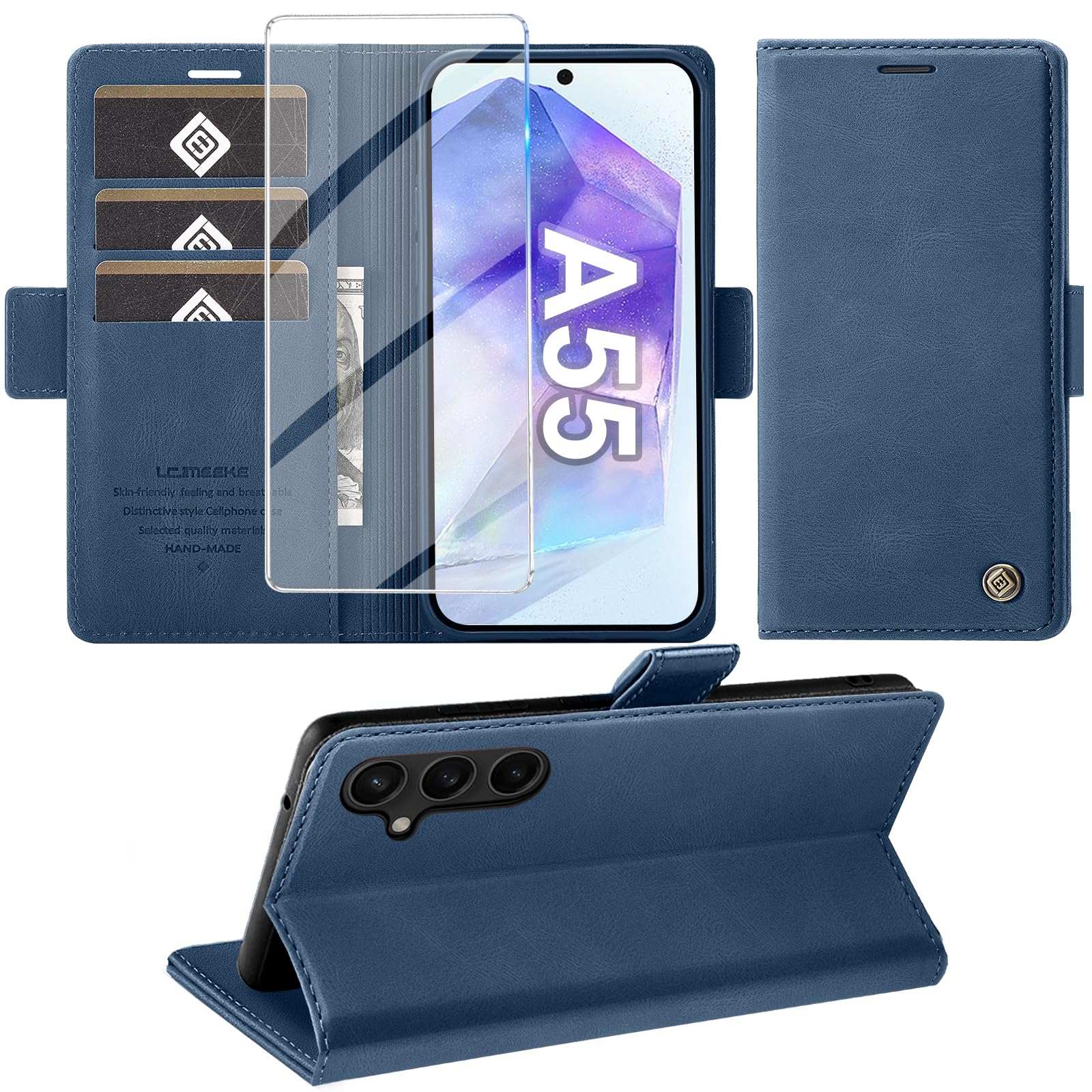 Giyer Cover per Samsung Galaxy A55 5G Custodia con Vetro Temperato, Premium Pell
