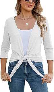Famulily Transparent Cardigan Shrug for Women 3/4 Sleeve Tie Front Summer Lightweight Covers Ups