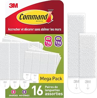 Command Tabs for Medium and Large Pictures, White, 8 x 2 L + 8 x 2 M, 32 Tabs – Damage-Free Attachment