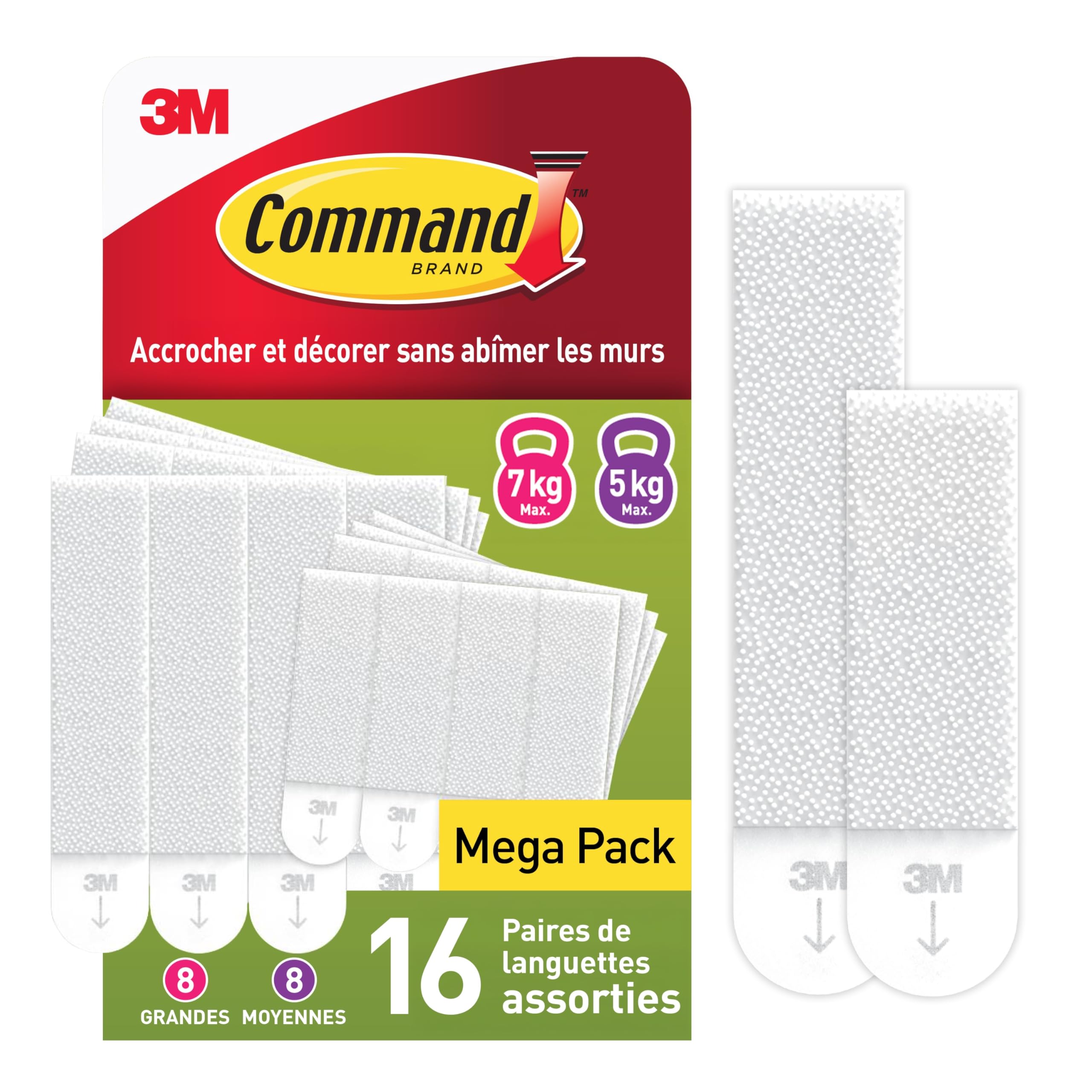 Command Tabs for Medium and Large Pictures, White, 8 x 2 L + 8 x 2 M, 32 Tabs – 