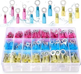 260PCS Heat Shrink Ring Connectors with Thicker Red Copper, AWG22-10 Waterproof Electrical Terminals Assortment Kit for Automotive Marine Crimp Insulated Ring Connectors Butt Splices