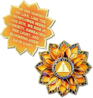 Sunflower 1 Year Sobriety Coin - Colorful Glass Broken and Rebuilt AA Coins | One Year Addiction NA AA Chips and Medallions - 1-40 Prime Celebrate Living Clean Alcoholics Anonymous Gifts for Men Women
