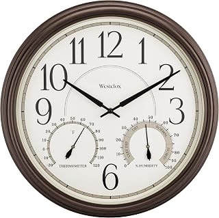 Westclox Indoor/Outdoor Wall Clock with Temperature & Humidity Gauges, Weather-Resistant, Quartz Accuracy, Battery-Powered (Bronze, 20-Inch)